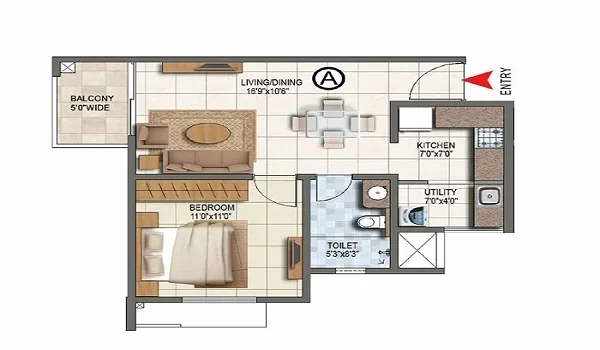 Purva Esplanade 1 BHK Floor Plan