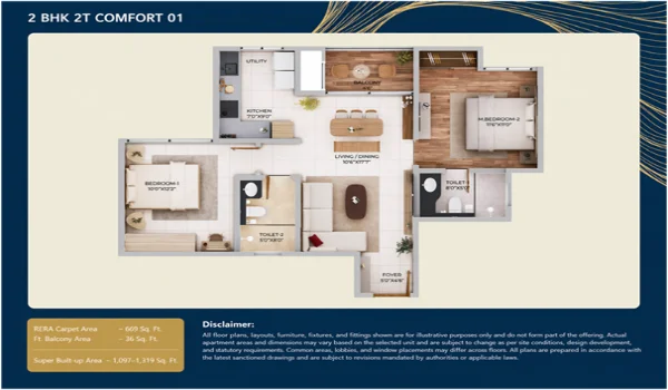Featured Image of Inside the Purva Northern Lights 2 BHK 2T Comfort 01 Layout