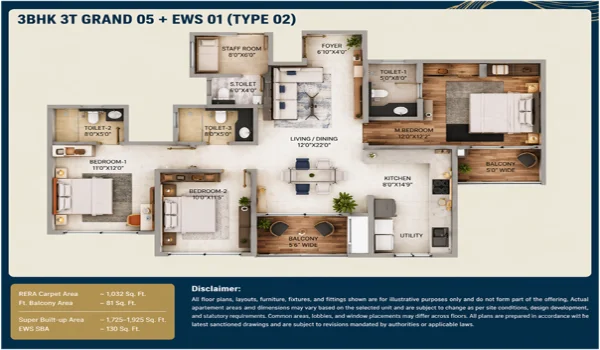 Featured Image of Purva Northern Lights 3BHK 3T Grand 05 + EWS: Best Floor Plan for Large Families