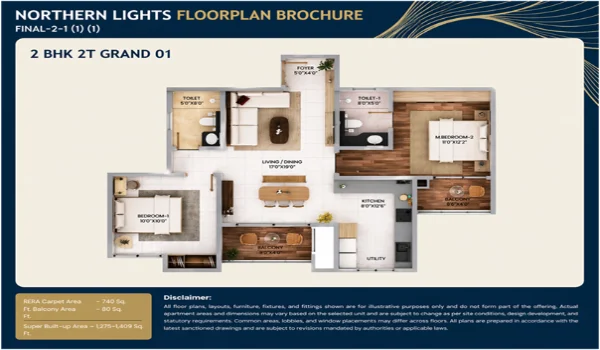 Featured Image of Room Sizes: Purva Northern Lights 2 BHK 2T Grand 01 Floor Plan