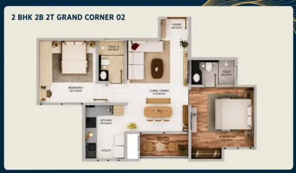 Featured Image of Technical Tour: The Purva Northern Lights 2 BHK 2B 2T Grand Corner 02 Layout