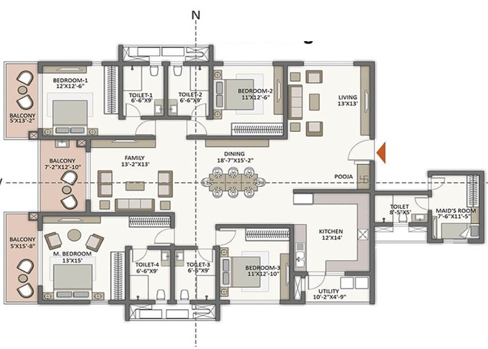 Purva Northern Lights 4 BHK Apartment Floor Plan